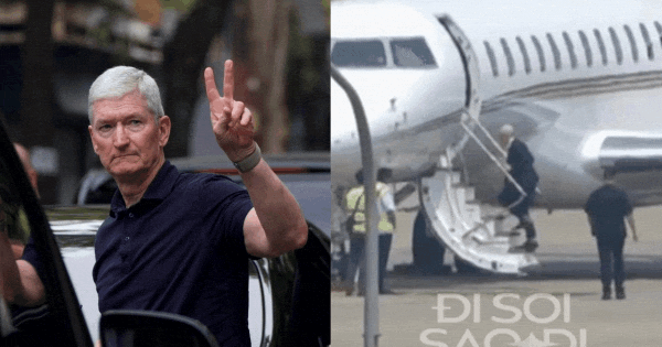 Zoom cận phi cơ riêng chở Tim Cook rời Việt Nam: Đãi ngộ sang chảnh của Apple, khoảnh khắc bước lên máy bay chuẩn tài phiệt